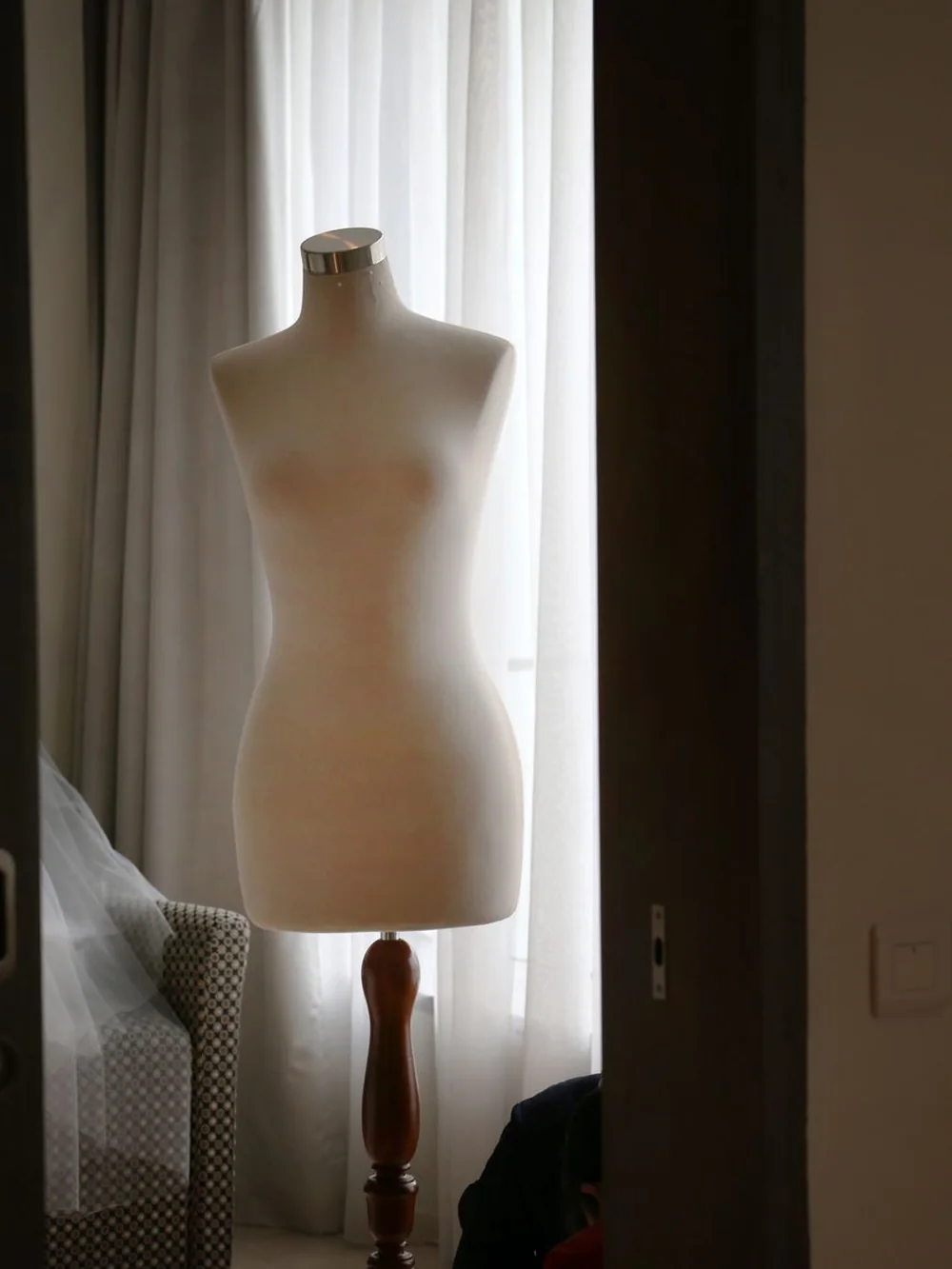 The bodice on the atelier dress form