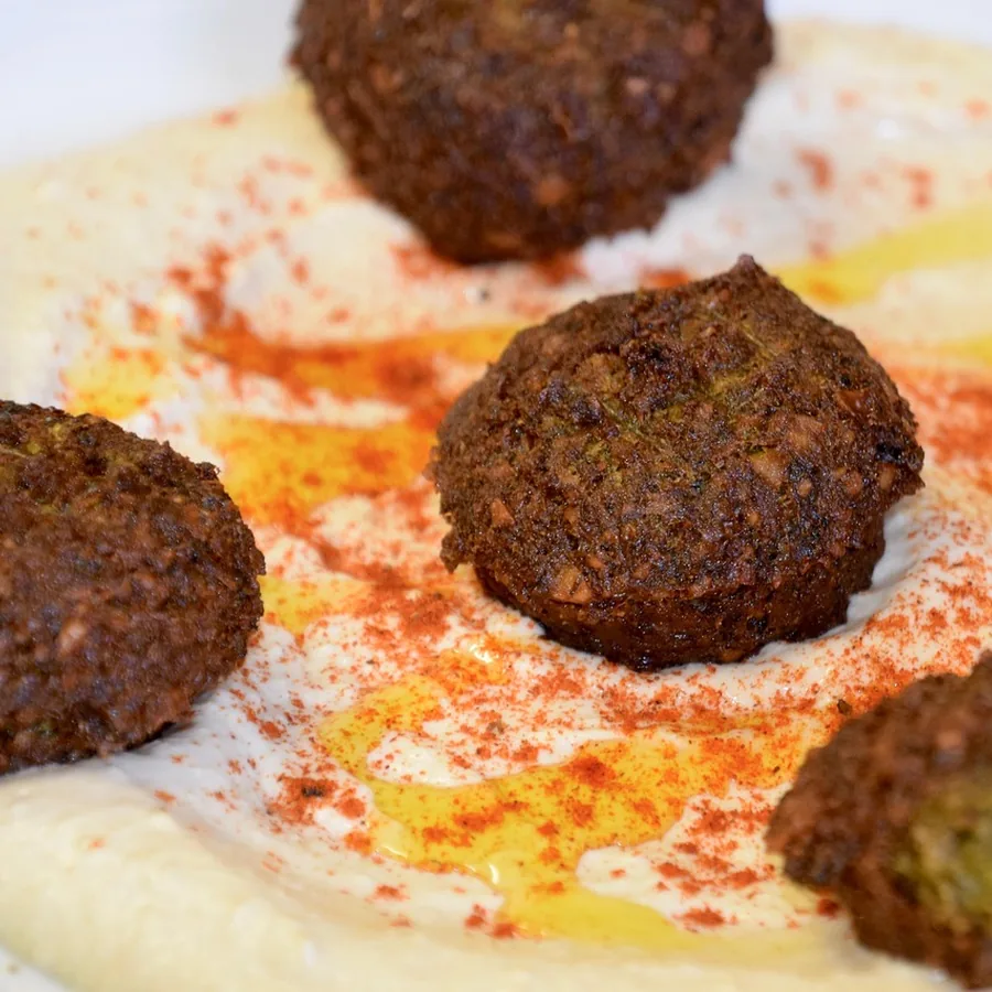 Baked Falafel Bites with Hummus, served
