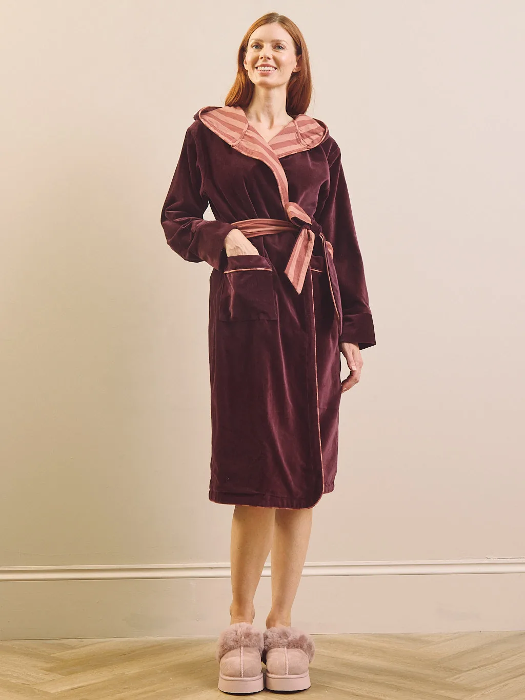 Fig Velvet Hooded Robe