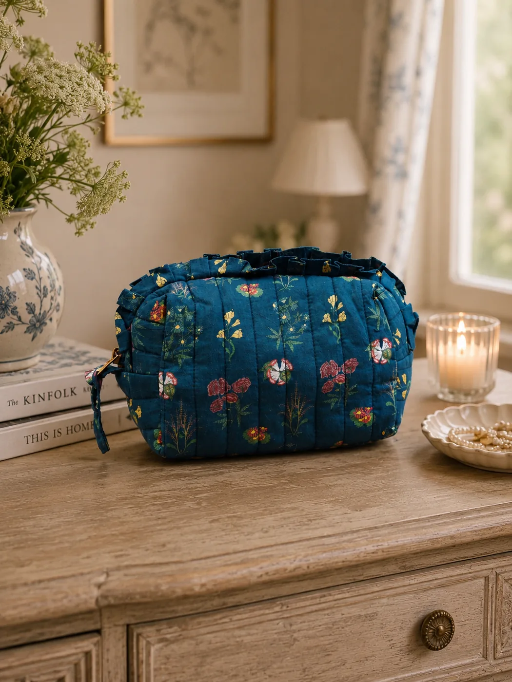 Navy Floral Cosmetic Bag
