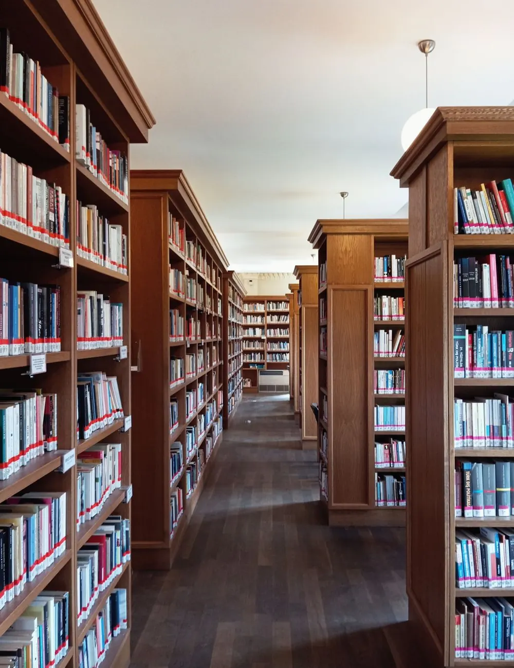 Long aisles of bookshelves