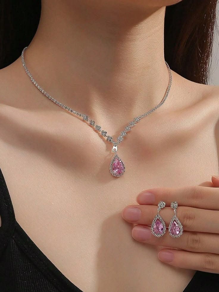 Pink Necklace Made 925 sterling silver