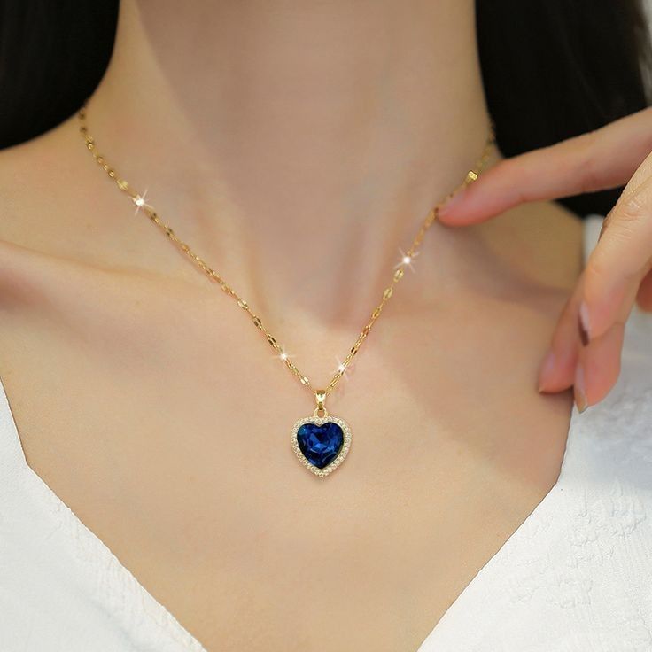 Blue Heart Necklace  Made 925 sterling silver