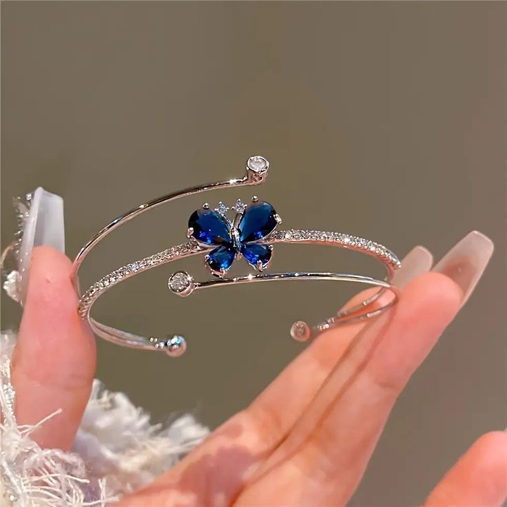 Blue Butterfly Bracelet Made 925 sterling silver
