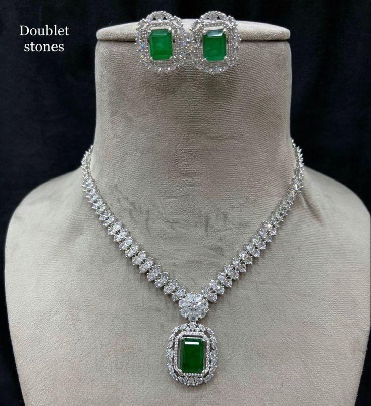 Classic Emerald Doublet Pendant Necklace & Earring Set Made 925 Sterling Silver