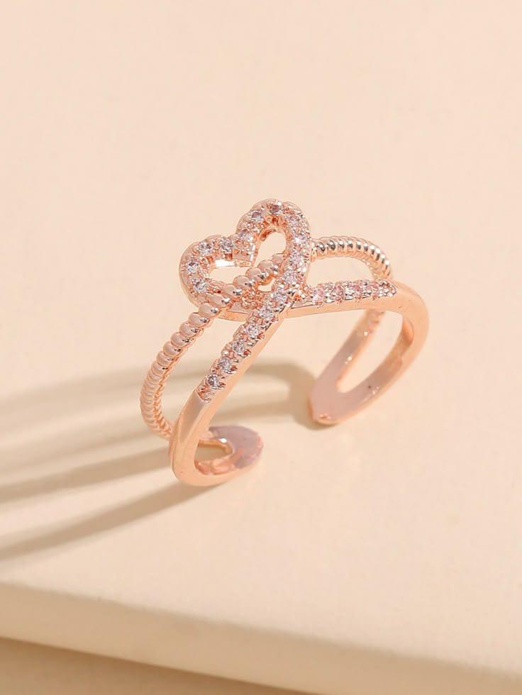 Elegant Double Heart Open Ring Made 925 Sterling Silver