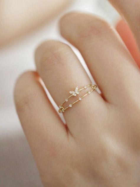 Delicate Butterfly Chain Ring Made 925 Sterling Silver