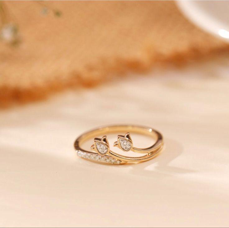 Cute Twin Cat Open Ring Made 925 Sterling Silver