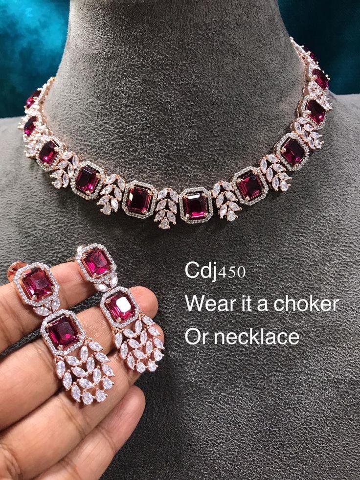 Elegant Ruby Convertible Choker Necklace & Earring Set Made 925 Sterling Silver