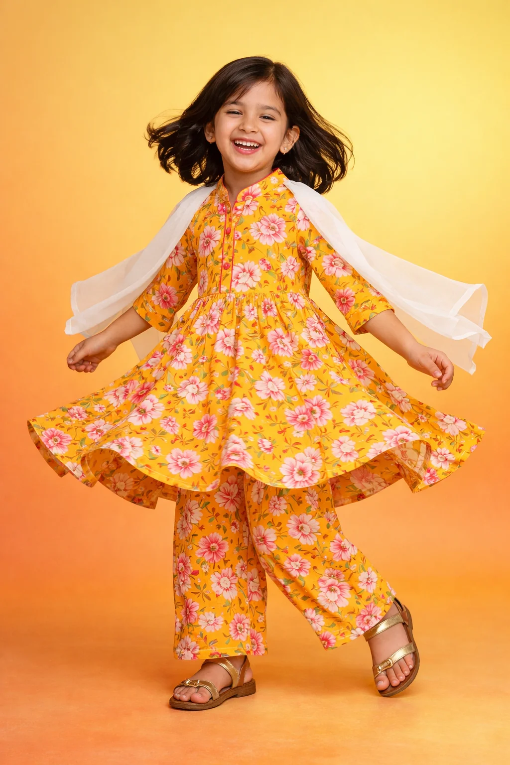 Kids Wear Floral Print Kurta Set