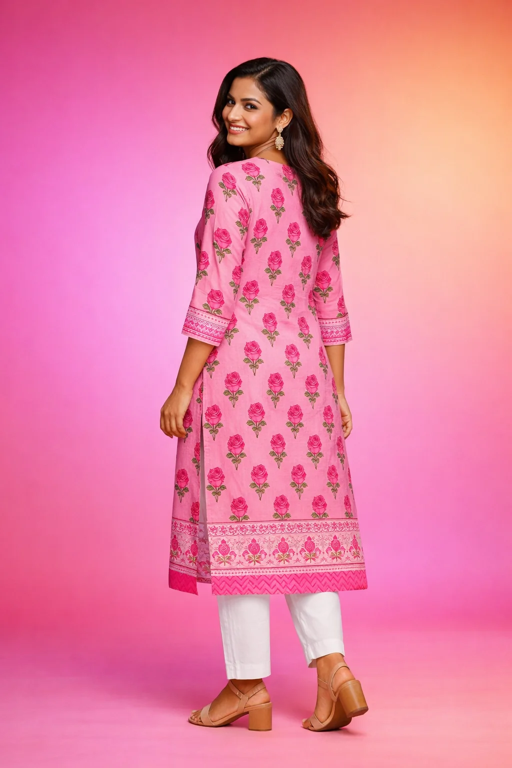 Gulabi Rose Block-Print Kurta