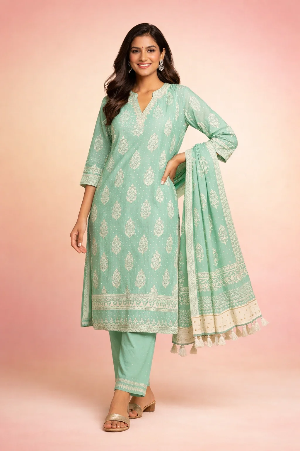 Khari Mint Hand-Block Kurta Set