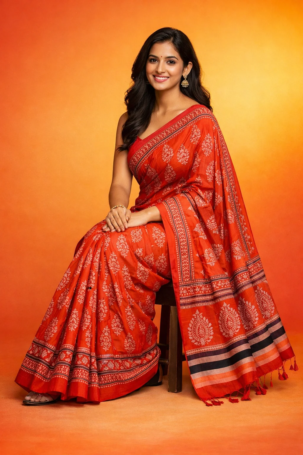 Rang Vermilion Handblock Saree