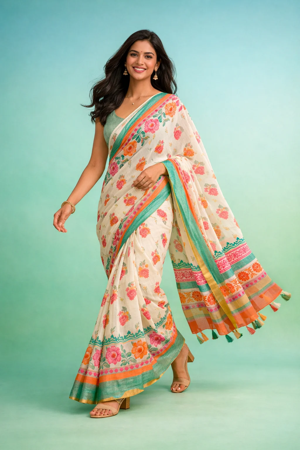 Sukoon Breezy Block-Print Saree